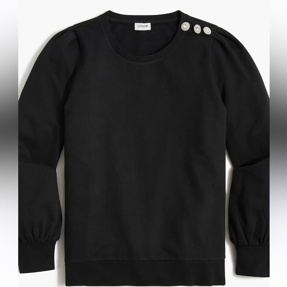 J. Crew Sweatshirt Black Puff Sleeve Jewel Buttons SZ S EUC